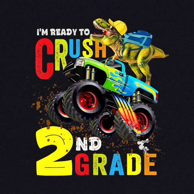 2nd Grade Dinosaur Monster Truck Back To School Shirt Boys by FONSbually